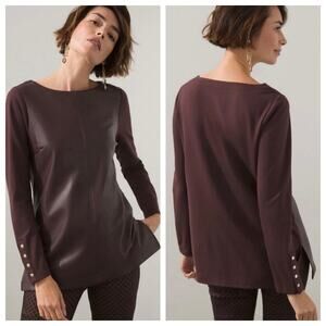 Chicos Ponte Faux Leather Tunic Top Chicos 1 Sz M Cherry Old Money Casual Work